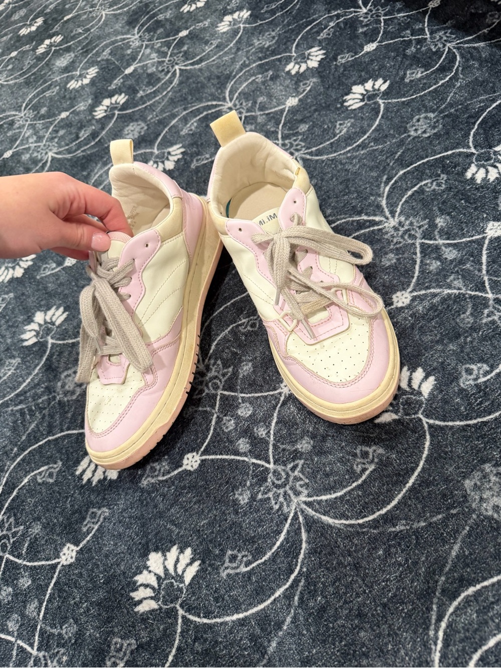 Kids Lace-Up Sneakers in Cream and Light Pink